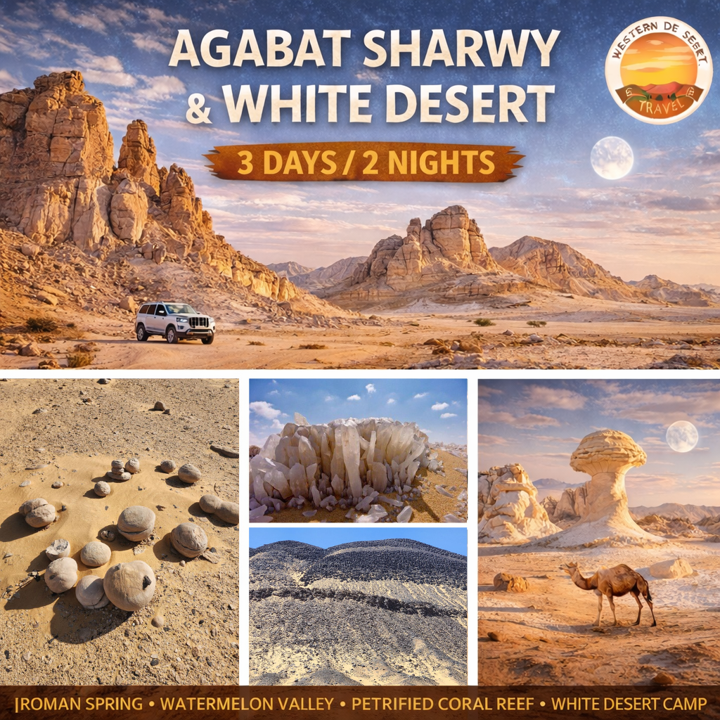 🏜️ 3 Days White Desert Safari from Cairo | Agabat – Magic Spring – White Desert Camping (2 Nights)